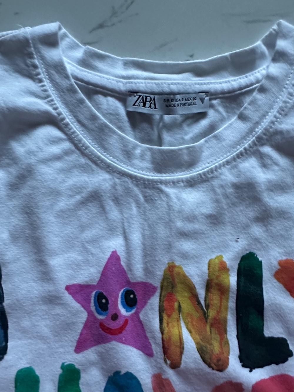 Zara White Graphic Tee with Multicolor Lettering - Picture 2 of 4